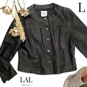 LAL Black Vegan Leather Jacket Sz L